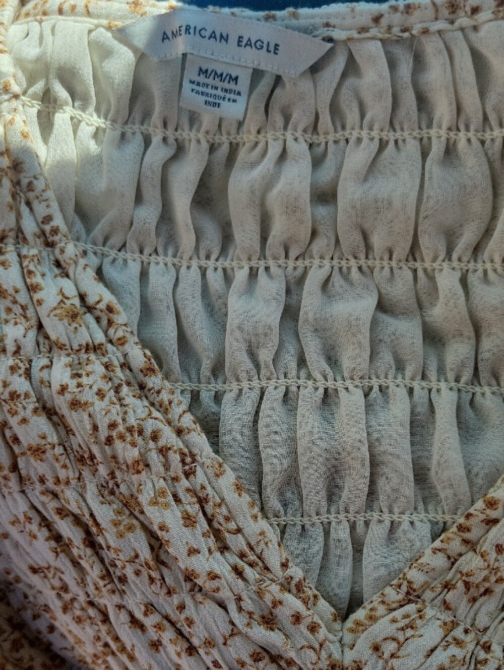 American Eagle Outfitters Cream Floral Smocked V-Neck Peplum Top - Picture 2 of 5